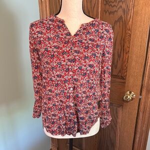 Lucky Brand Red and Blue Floral Blouse-Sz S